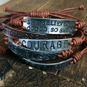 She Believed She Could So She Did Leather Bracelet, Hand-stamped image 2