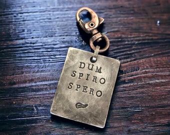 Dum Spiro Spero Keychain, Hand-stamped