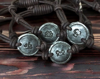 Zodiac Symbol Leather Bracelet, Hand-stamped