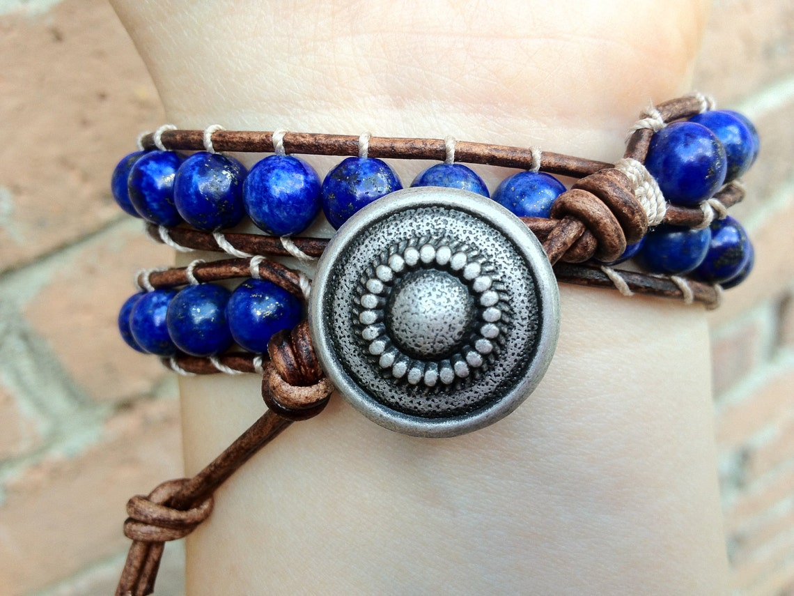 Lapis Lazuli Leather Wrap Bracelet with Pyrite Etsy
