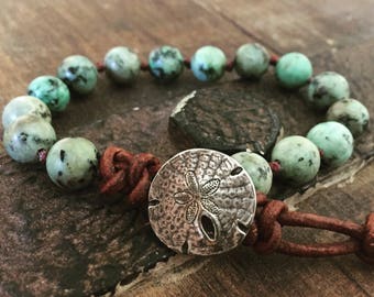 African Turquoise Bracelet, Sand dollar jewelry