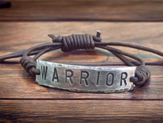 Warrior Silver Leather Bracelet Hand stamped Etsy
