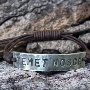 Temet Nosce Bracelet,  Latin Quote Jewelry, Know Thyself Cuff,  Ancient Philosophy Jewelry
