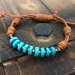Turquoise and Sterling Silver Leather Bracelet