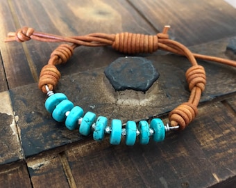 Turquoise and Sterling Silver Leather Bracelet