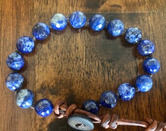 Lapis Lazuli Leather Beaded Bracelet