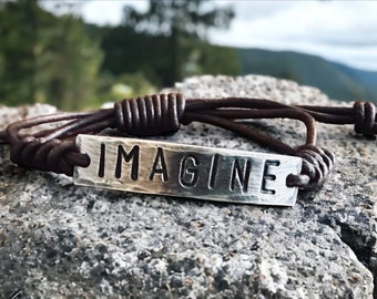 Imagine Leather Bracelet, Hand-stamped