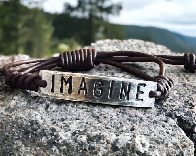 Imagine Leather Bracelet, Hand-stamped