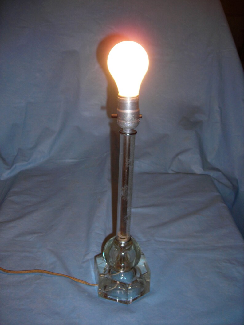 Vintage Etched Leaded Glass Table Lamp Etsy