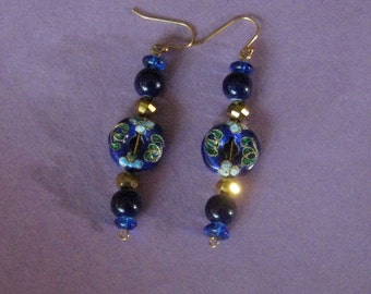 Handmade cloisonne, glass and gold plate earrings