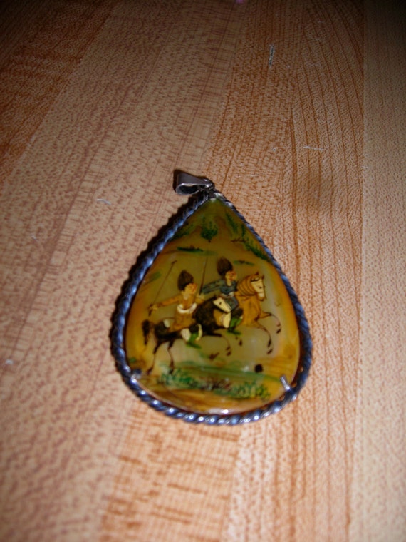 Hand painted, double sided abalone pendant from t… - image 1