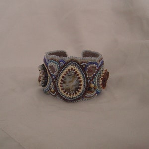 Jasper bead embroidery cuff