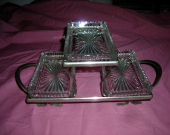 1970s silver plate and cut glass relish server