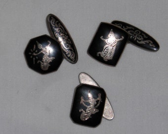 Thailand Nielloware sterling silver cuff links