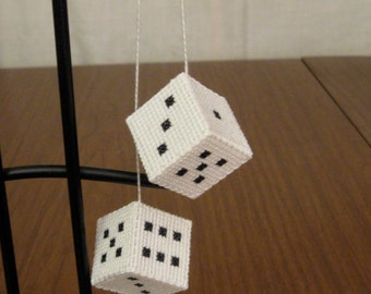 Handmade completed cross stitch hanging dice ornament