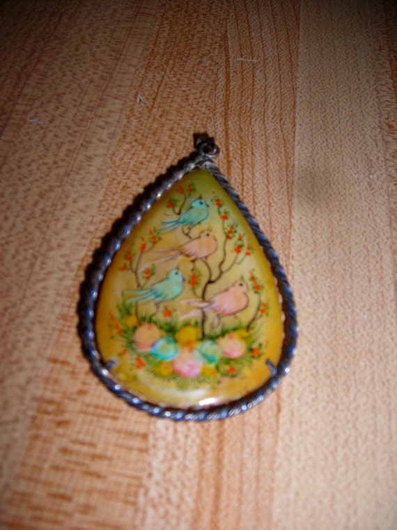 Hand painted, double sided abalone pendant from t… - image 2