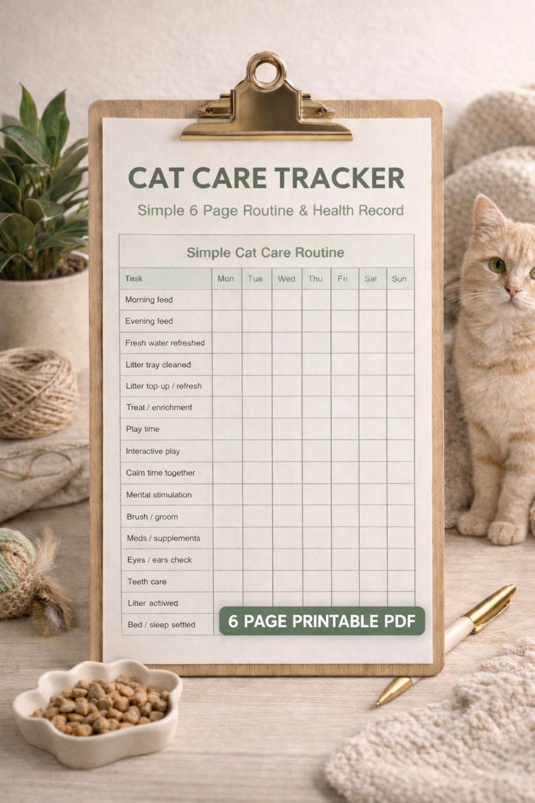 Cat Care Tracker Printable | Weekly Routine & Health Log (PDF) - Etsy ...