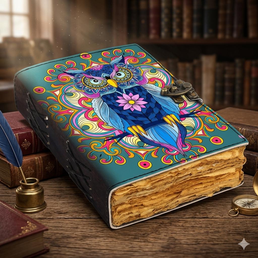 Vintage Owl Leather Journal with Antique Clasp - Mystic Owl Diary for Meditation, Spiritual Gift, Ma