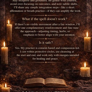 May include: An image with a mystical theme, featuring lit candles, an open book, and text that reads "Q&A" and "MORGANNA SPELL". The scene is set on a dark, textured surface, with a star-like design at the top.