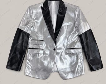 Giacca blazer argentata Ghost Papa Emeritus, giacca cosplay metallizzata, giacca da palcoscenico con risvolto nero, costume da Ghost Band, abito da concerto gotico da uomo