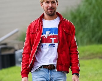 Giacca bomber rossa di Ryan Gosling in Fall Guy / Capospalla in raso stile retrò da corsa
