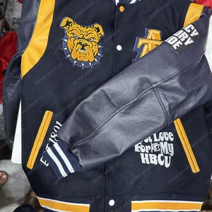 HBCU Varsity Jacket Aggie Pride Bulldog Letterman Jacket Navy Gold Wool Leather College Bomber Custom University Gift Unisex
