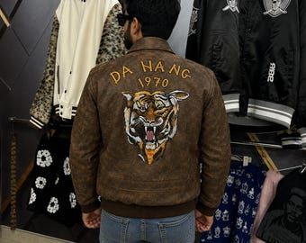 Giacca bomber Murdock Brown effetto invecchiato, giacca da aviatore militare vintage, cappotto in pelle da uomo ispirato all'A-Team