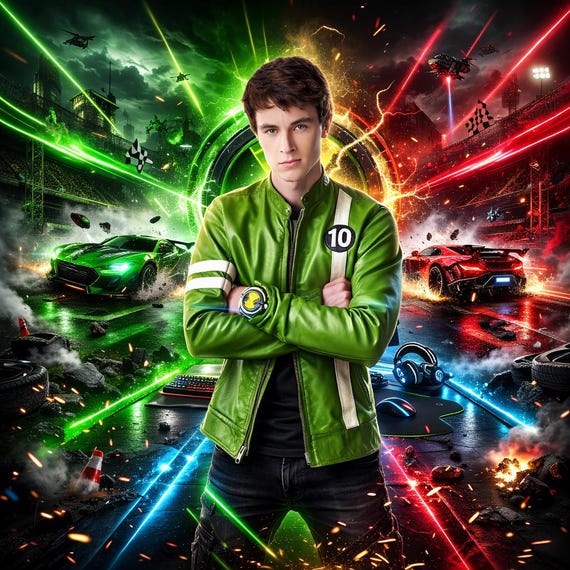 Ben 10 Inspired Leather Jacket – Alien Force Cosplay Jacket for Men – Omnitrix 10 Patch Biker Style Jacket – Halloween Costume Gift