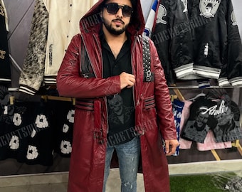 Costume cosplay di Devil May Cry 3, cappotto in pelle di Ryan Reynolds, cappotto lungo da supereroe rosso e nero unisex per cosplay.