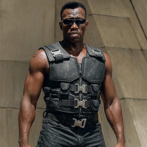 Men’s Black Tactical Leather Vest, Movie Inspired Utility Vest, Cosplay Armor Vest, Biker Combat Vest, Adjustable Strap Vest