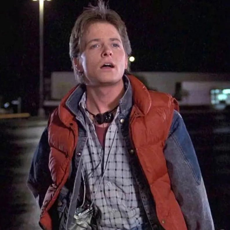 Red Mcfly Races Marty Mcfly Red Puffer Vest Jacket, 80s Retro Movie Inspired Vest, Back ...
