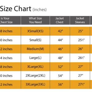 Puede incluir: Tabla de tallas de chaquetas para hombre, con medidas en pulgadas. La tabla incluye la medida del pecho, la talla de la chaqueta, el pecho de la chaqueta, las mangas de la chaqueta y los hombros de la chaqueta. Tallas de XSmall a 3XLarge.