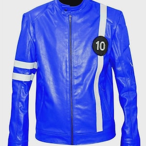 Handmade Men's Superhero Ben 10 Green Cosplay Leather Jacket