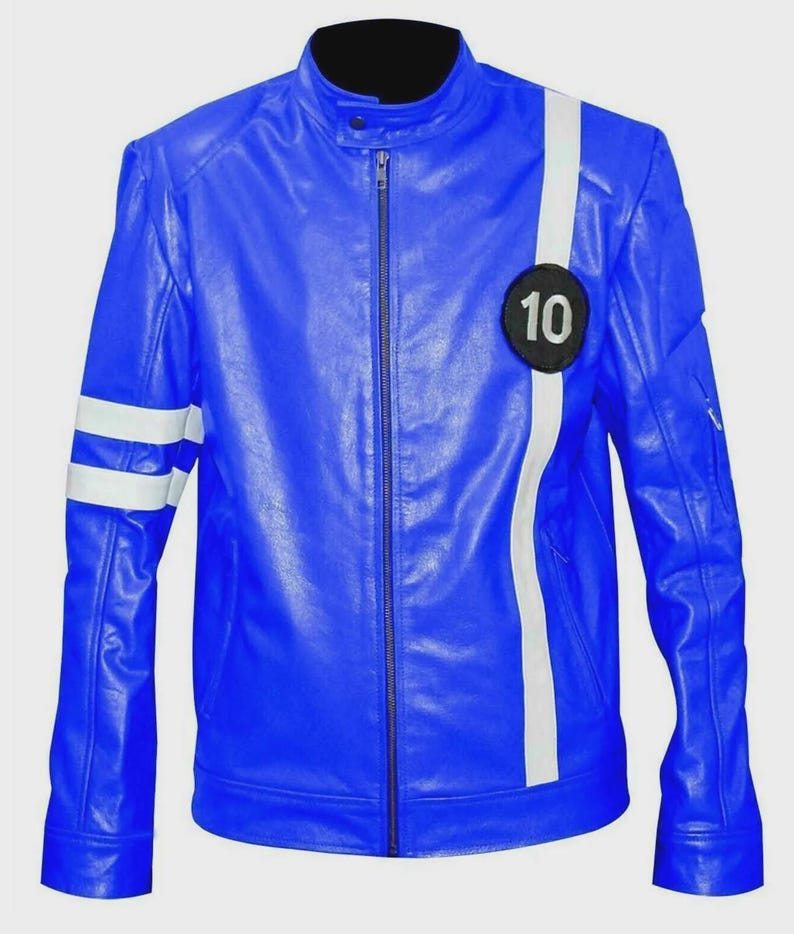 Handmade Men's Superhero Ben 10 Green Cosplay Leather Jacket