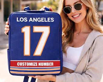 Zaino blu royal Los Angeles 17, borsa con numero personalizzato, zaino sportivo per laptop, borsa da viaggio per la scuola, regalo personalizzato