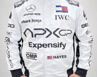 Giacca da corsa APXGP Giacca da pilota F1 Motorsport bianca Giacca da corsa da uomo in stile Formula Expensify Streetwear ispirato ad AMG Regalo per lui
