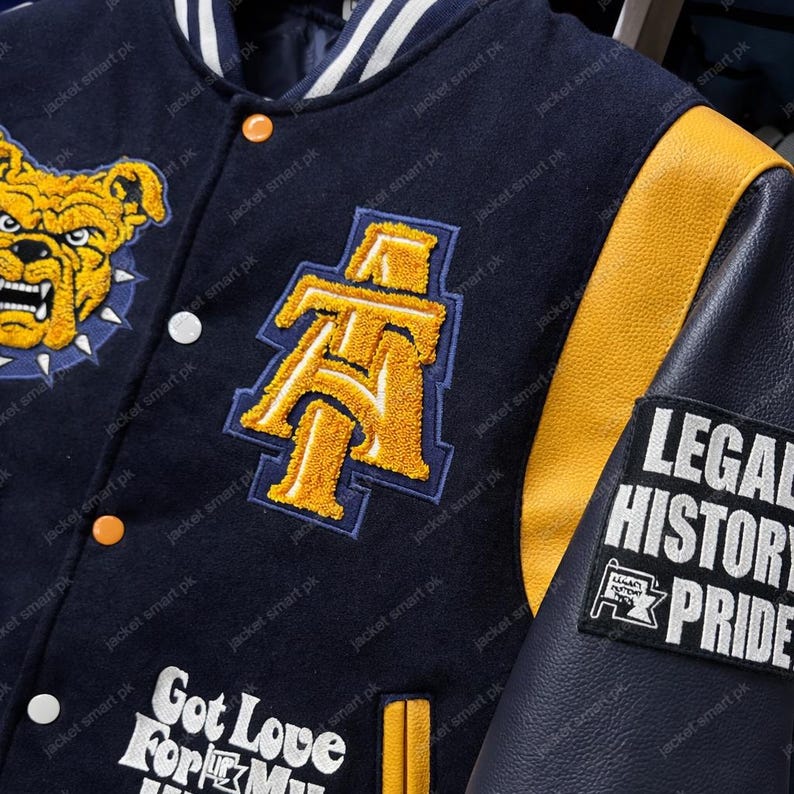 North Carolina A&T Motto 3.0 Aggie Pride Varsity Jacket Hand Made Customized NC AT Wool Letterman with Leather Sleeves HBCU - All Sizes