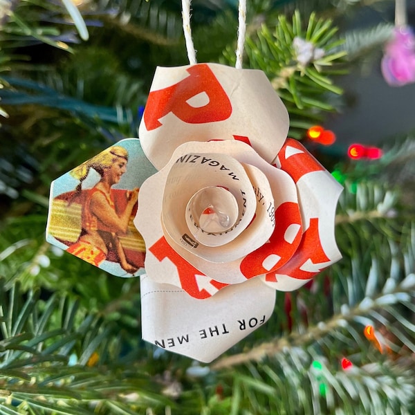 Vintage Ornaments Handmade with Vintage Magazines, Playboy, Cosmopolitan, Nat Geo, Perfect Gift for Your Retro Christmas Lover! Waterproof!