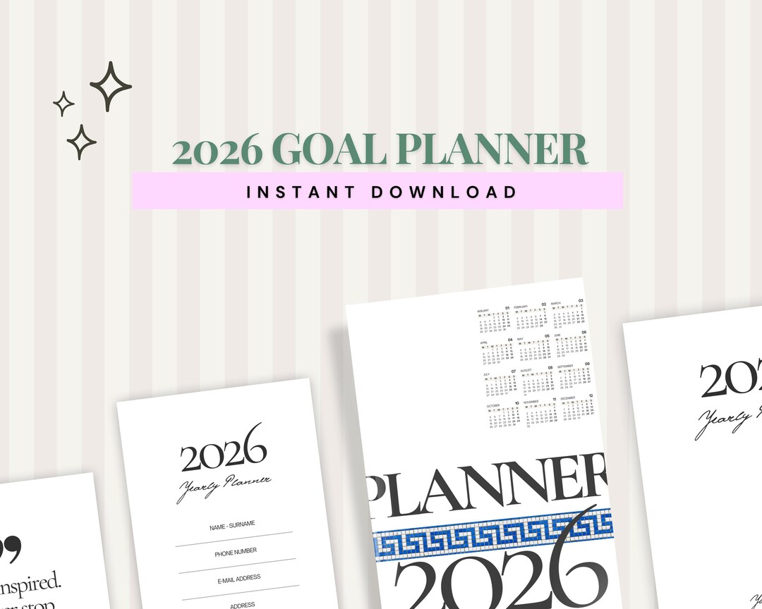 2026 Goal Planner Printable for New Year Resolutions and Yearly ...