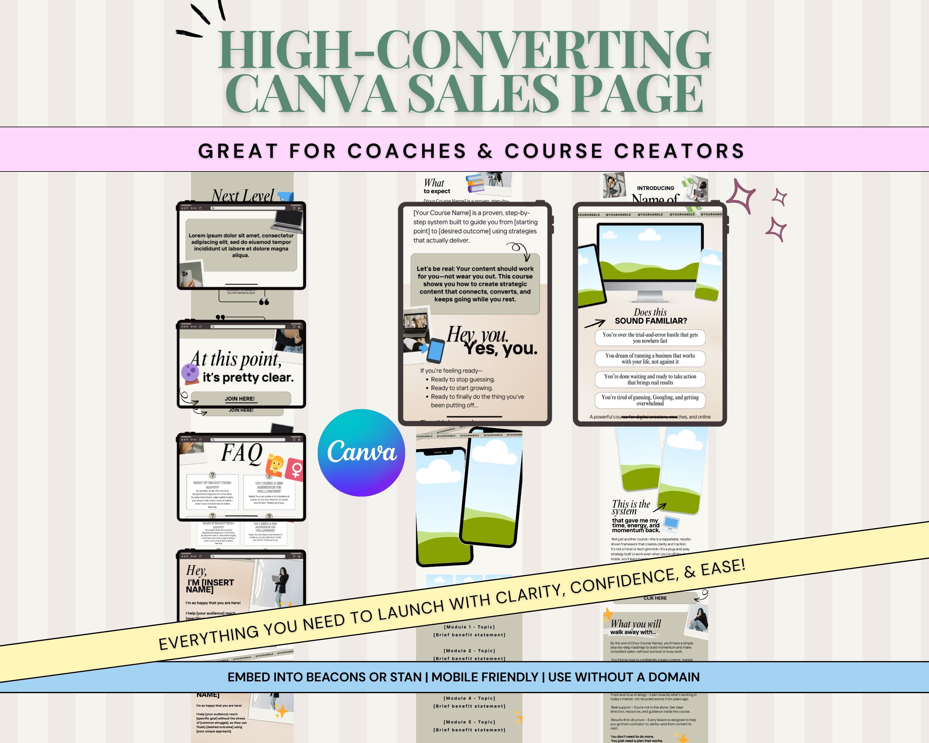 Canva Sales Page Template | Beacons & Stan Neutral Landing Page | for ...