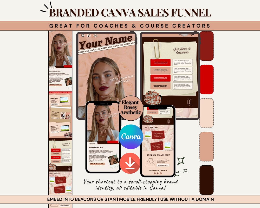 Canva Sales Funnel Template | Beacons, Stan Store | Elegant Rosey Aesthetic - Etsy