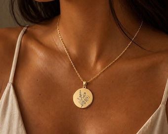 Custom Birth Flower Bouquet Necklace, Minimalist Floral Pendant, Family Keepsake Jewelry