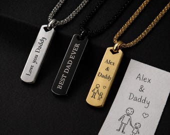 Personalized Father's Day Bar Necklace, Custom Engraved Men's Vertical Necklace, Gift for Dad