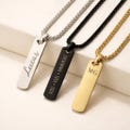 Personalized Men's Vertical Bar Necklace, Custom Engraved Stainless Steel Pendan, Gift for Him