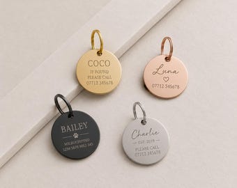 Personalized Stainless Steel Pet ID Tag, Custom Engraved Dog Cat Collar Tag