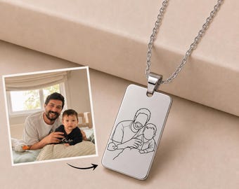 Custom Photo Necklace, Outline Engraving Necklace, Couple Gift, Memorial Jewellery