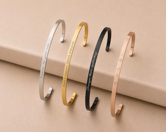 Personalized Engraved Cuff Bracelet, Custom Message Bangle, Handwriting Jewelry