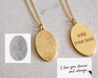 Personalized Fingerprint Necklace, Custom Engraved Memorial Jewelry, Gold Silver Rose Gold