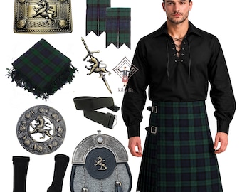 Men's Kilt Outfit Antique Rampant Lion Kilt 10 Pieces Set - Scottish Traditional Tweed Sporran Wedding Kilt Outfit Available In 80+ Tartans
