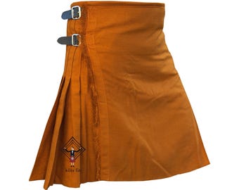 Men's 8 Yard Saffron Tartan Kilt Adjustable Straps Kilt Sizes 28" to 62" With Custom Length